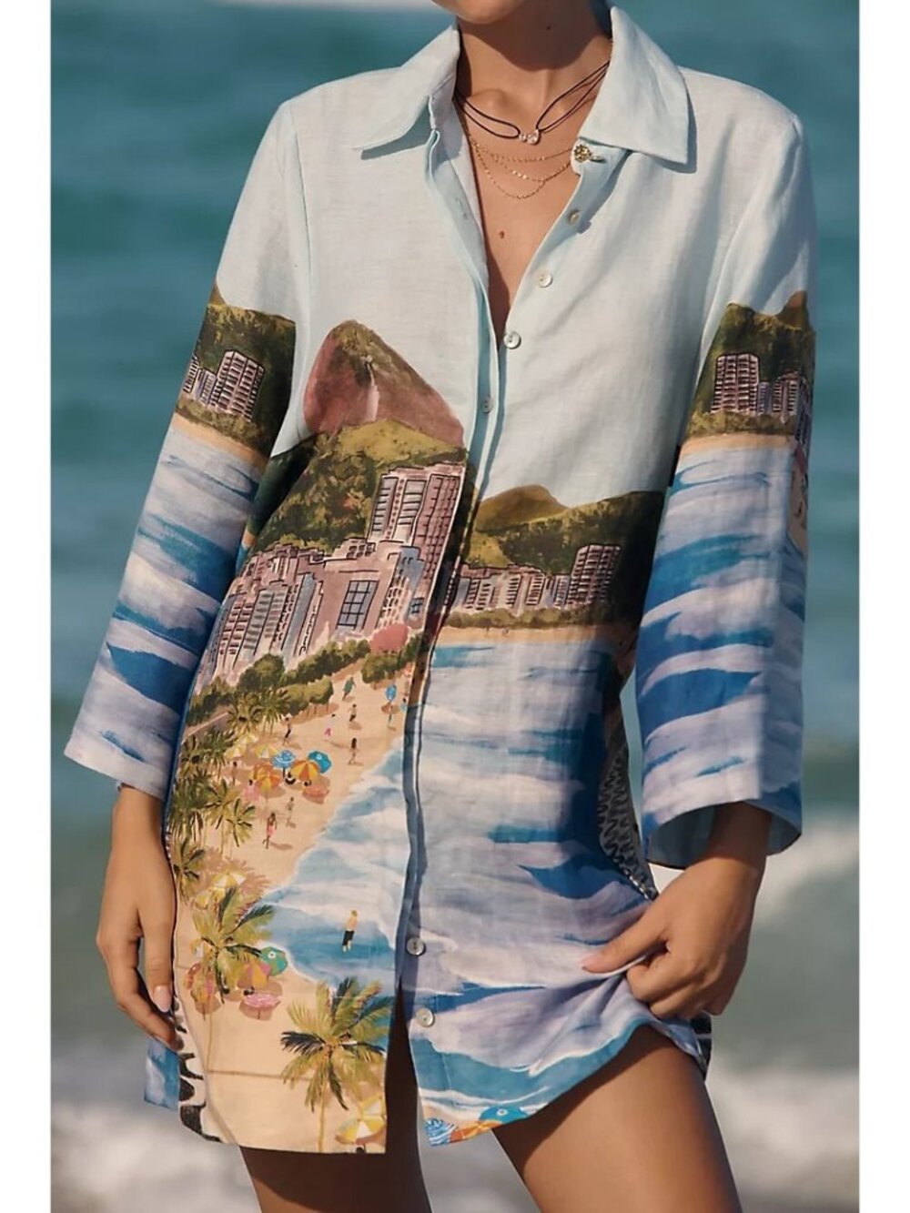 Anthropologie Farm Rio Copacabana Linen Dress Boho Chic Vacation Sea Womens M